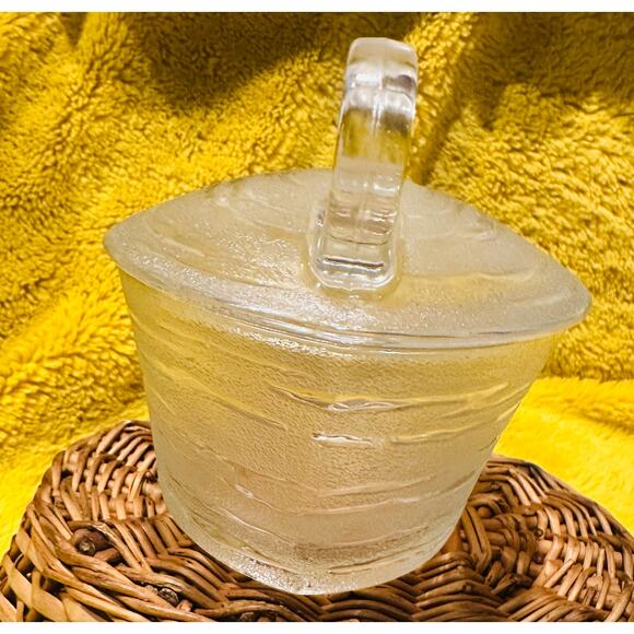 MCM Mid Century Birch Wood Patterned Glass Sugar container with Lid home decor - Picture 3 of 8